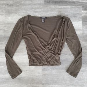 Olive Ribbed F21 Cropped 3/4 Sleeve